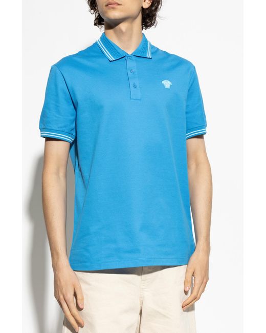 Versace Blue Polo With A Characteristic Medusa Head for men
