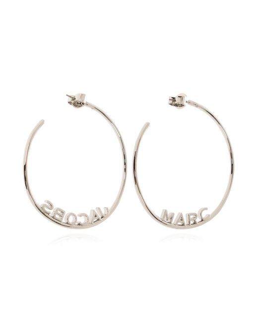 Marc Jacobs White Brass Earrings With Logo,