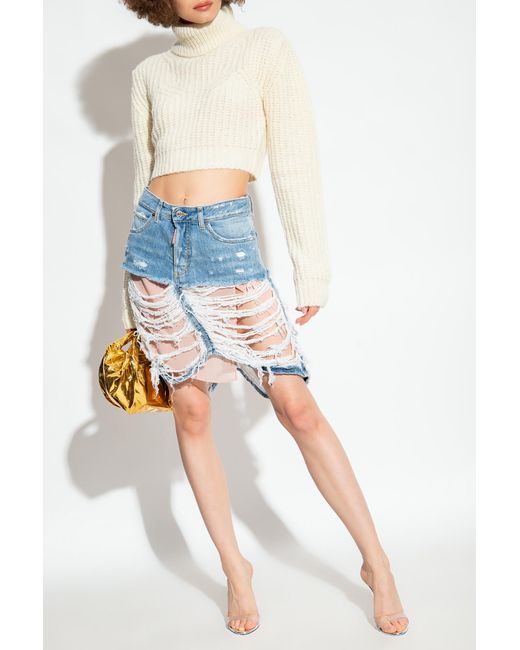 DSquared² Cropped Turtleneck Sweater in White | Lyst UK