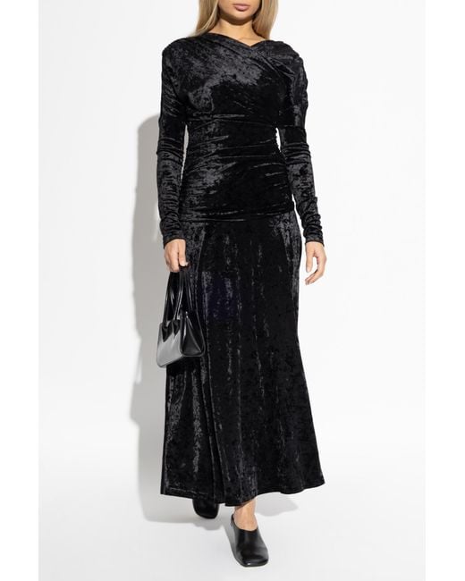 Ganni Black Velvet Dress With Draping
