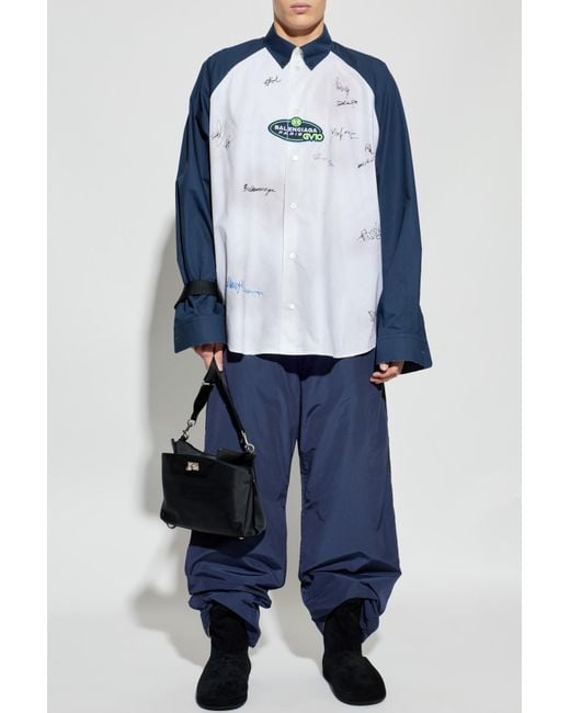 Balenciaga Blue Shirt With Logo for men