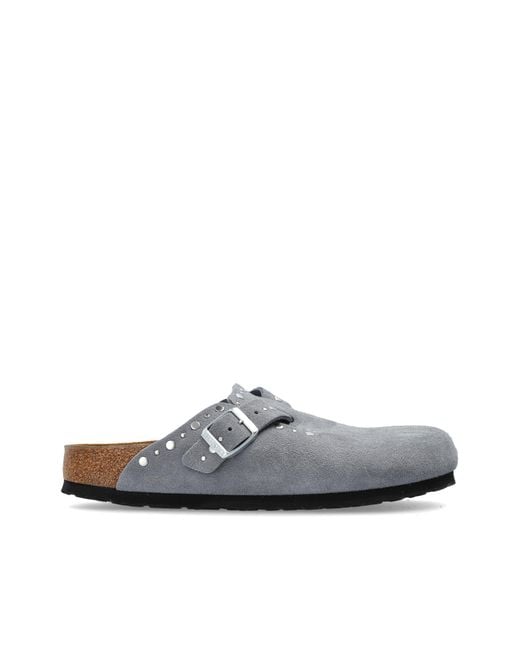 Birkenstock White 'Boston Rivet Border' Slides