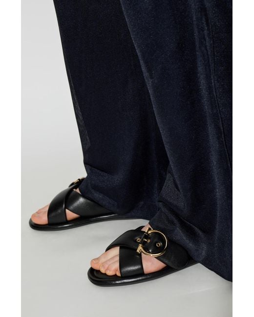 Ferragamo Black Leather Slides 'Elyzia'