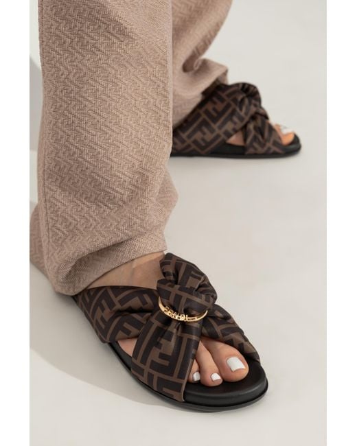 Fendi Brown Slides With Logo