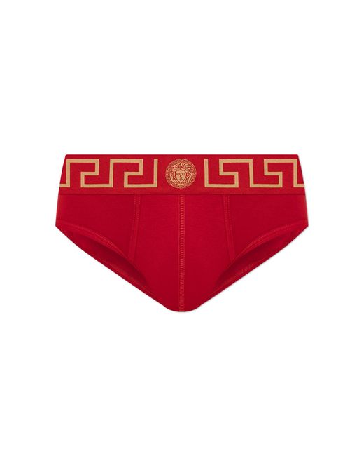 Versace Red Cotton Briefs With Logo for men