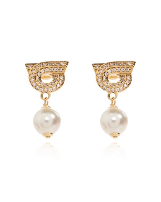Ferragamo White Earrings With Logo