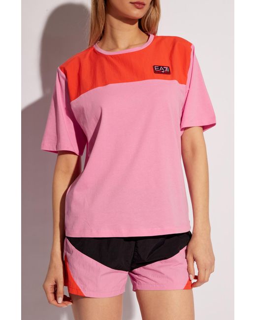 EA7 Pink T-Shirt With Logo Patch