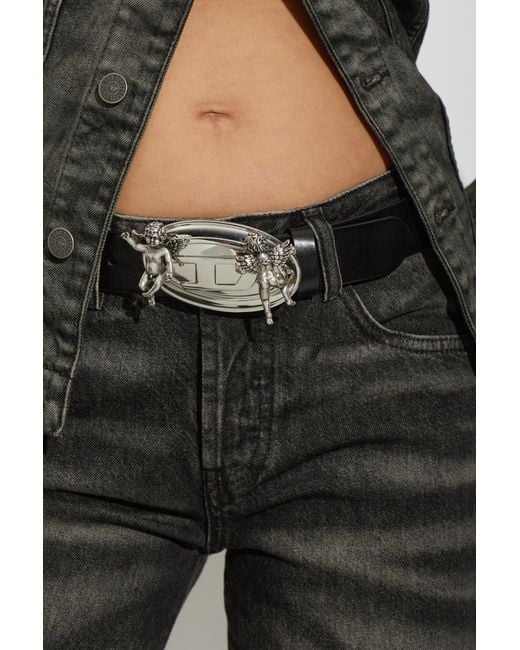 DIESEL Black Leather Belt 'B-Oval Angels'