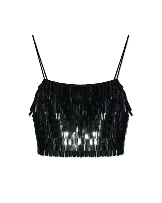 Self-Portrait Black Short Sequin Camisole Top
