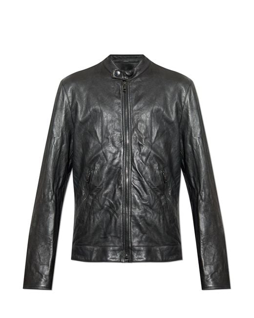 Dolce & Gabbana Black Leather Jacket With Stand-Up Collar for men