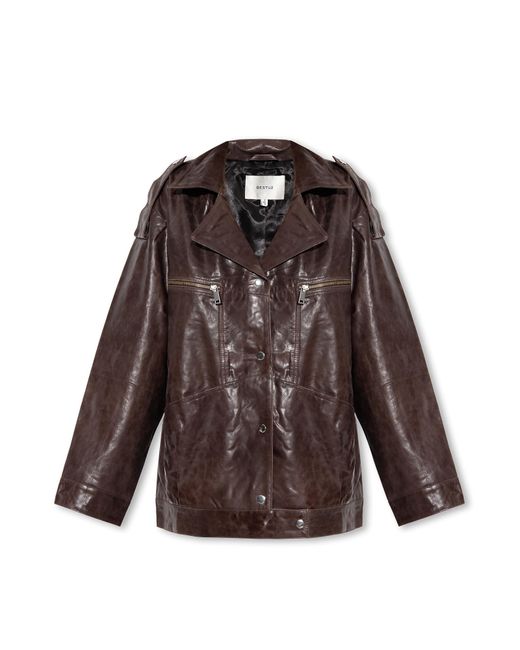 Gestuz Brown ‘Ibbiegz’ Leather Jacket