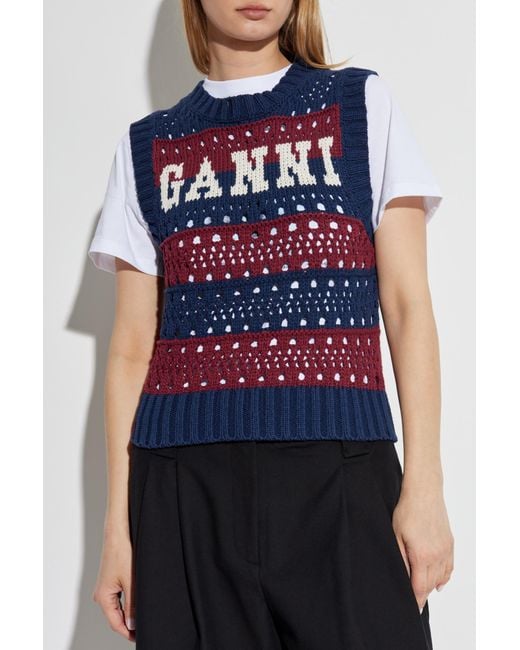 Ganni Blue Vest With Logo