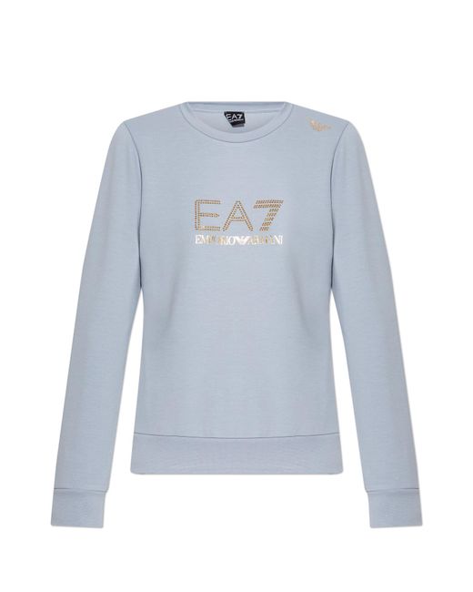 EA7 Blue Sweatshirt With Shiny Studs