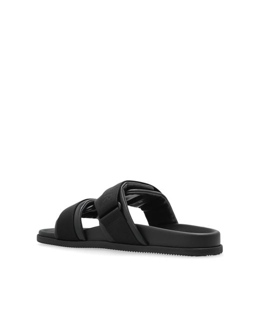 Moncler Black Leather Slides for men