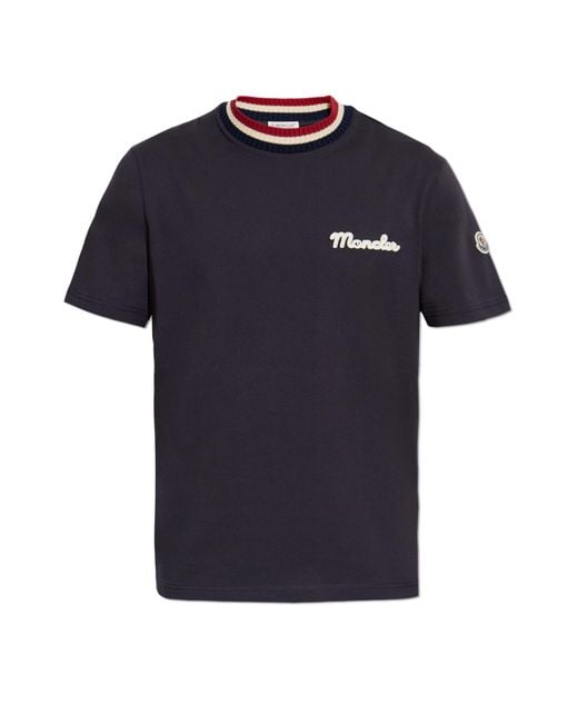 Moncler Blue T-Shirt With Logo for men