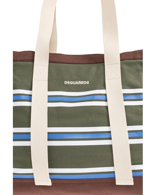 DSquared² Green Striped Pattern 'Shopper' Bag