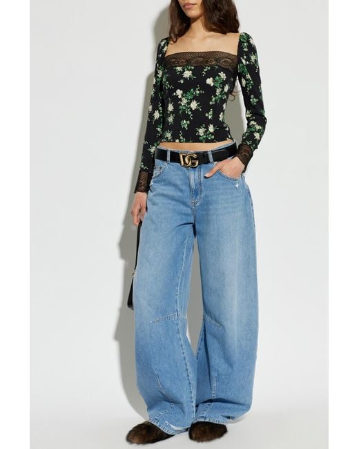 Dolce & Gabbana Black Silk Top With Floral Motif