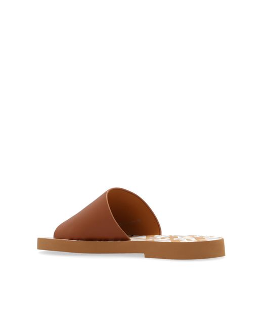 See By Chloé Brown Leather Slides With Logo,
