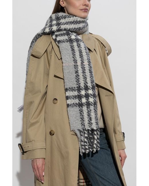 Burberry Gray Scarf With A Check Pattern