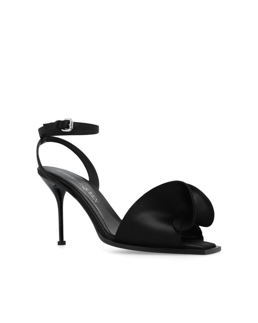 Alexander McQueen Black Heeled Sandals In Satin,