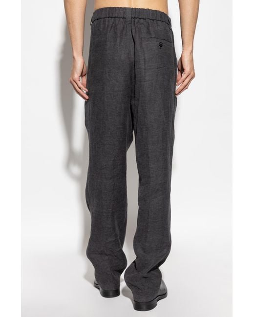Giorgio Armani Black Linen Pleated Trousers for men