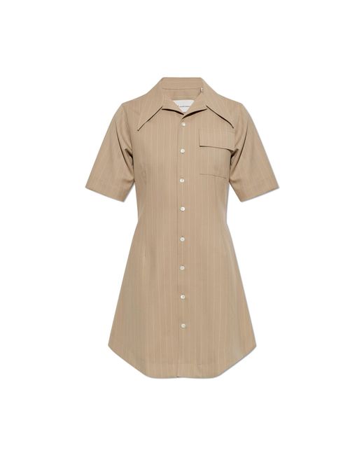 AMI Natural Wool Dress With A Striped Pattern