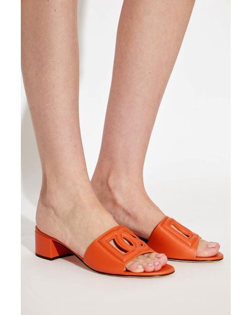 Dolce & Gabbana Red Leather Heeled Mules