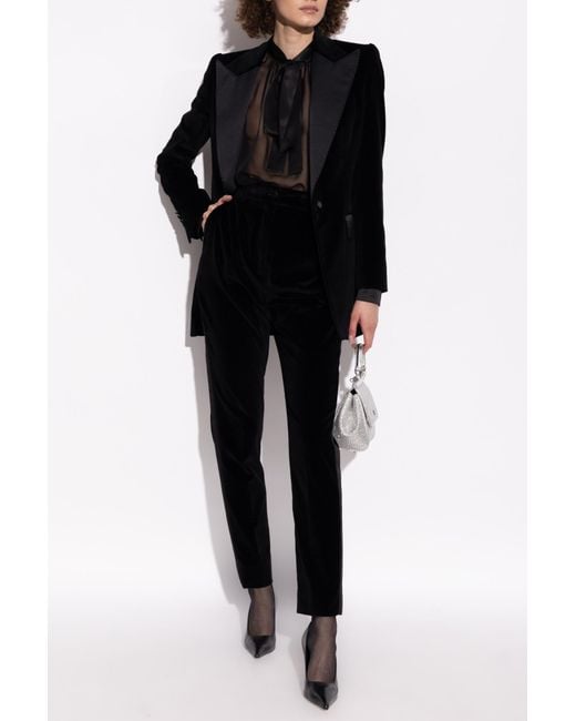 Dolce & Gabbana Black High-Waisted Velvet Side-Stripe Trousers