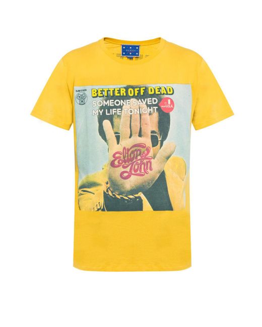 Gucci Yellow Elton John Print T-shirt for men