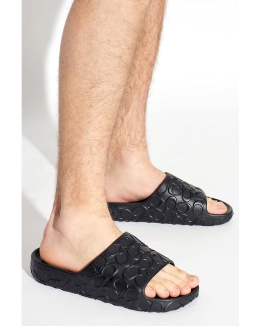 COACH Black Rubber Flip-Flops With Logo for men