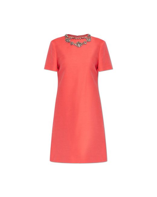 Valentino Garavani Red Dress With Shimmering Crystals