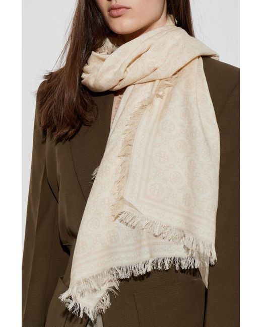 Tory Burch Natural Scarf With Monogram