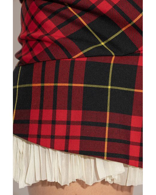 Alexander McQueen Red Short Skirt With A Checked Pattern