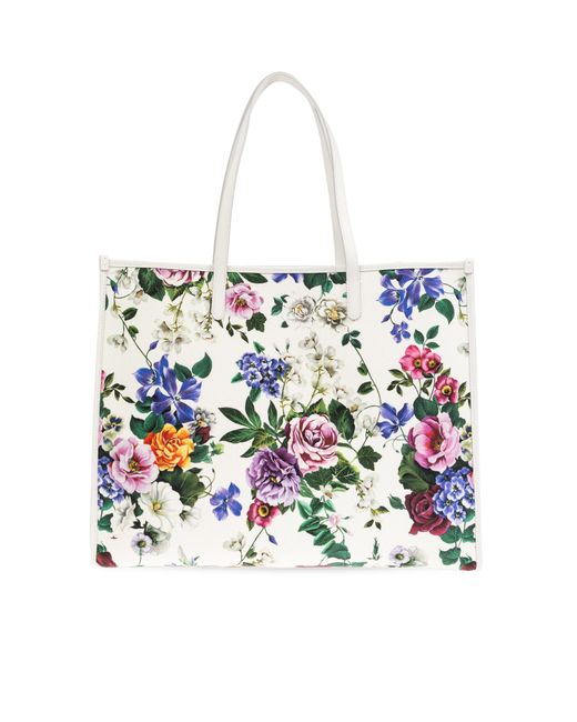 Dolce & Gabbana White Shopper Bag With Floral Motif