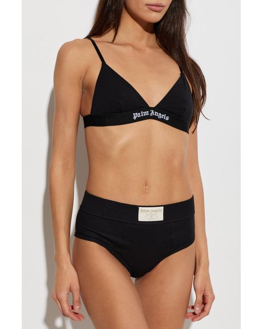 Palm Angels Black Cotton Bra With Logo