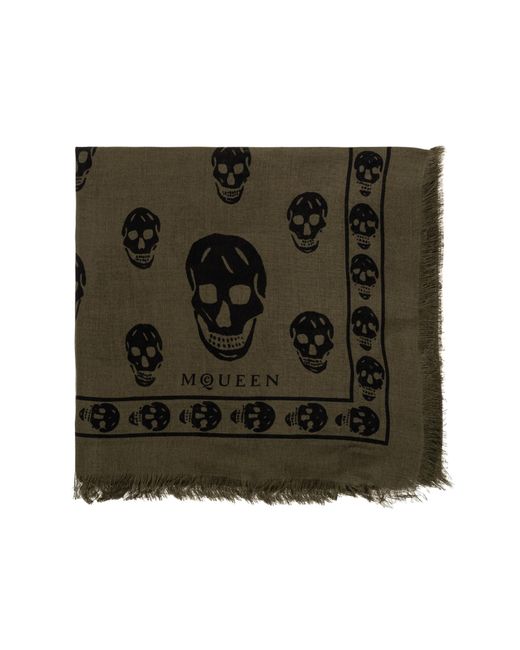McQueen Black Silk Scarf With A Distinctive Skull Motif for men