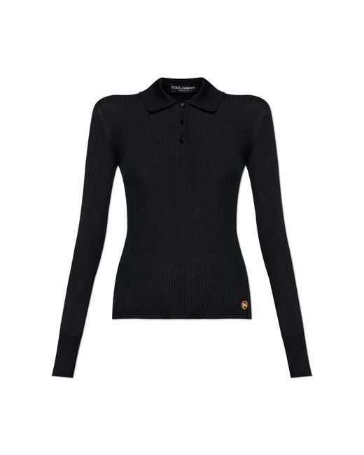 Dolce & Gabbana Black Cashmere Polo Sweater