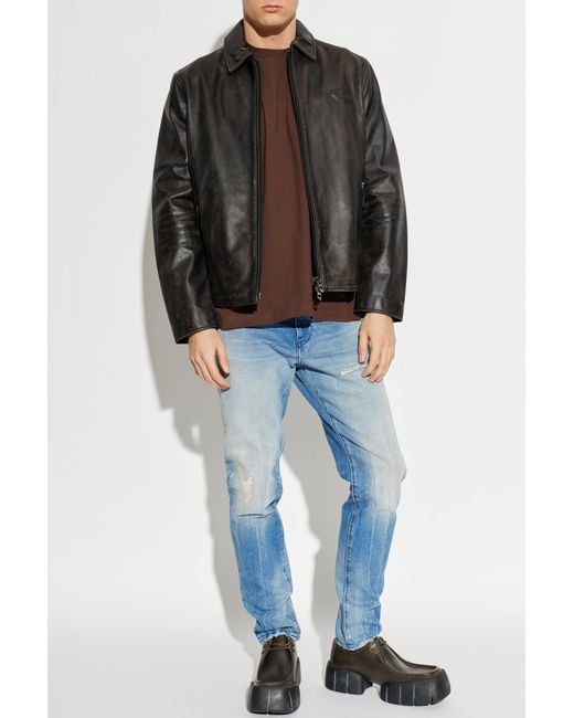 DIESEL Black Leather Jacket 'L-Amar-Wrd' for men