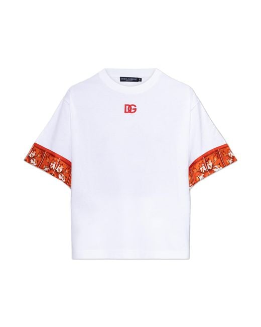 Dolce & Gabbana White T-Shirt With "Majolica" Print