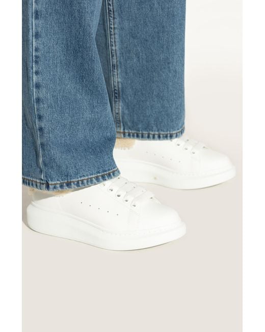 McQueen White Sports Shoes With A Furry Heel Tab