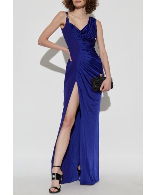 Versace Blue Long Dress With Draping