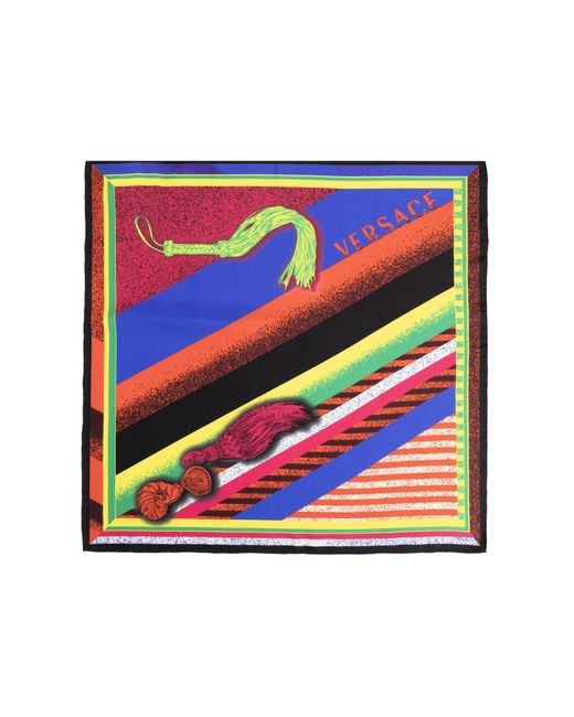 Versace Gray Silk Scarf With "Formula 6" Print