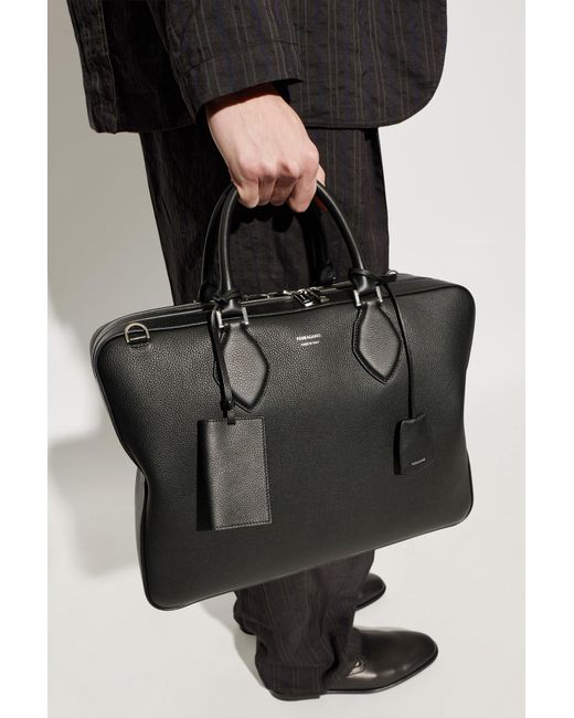 Ferragamo Black Leather Document Bag for men