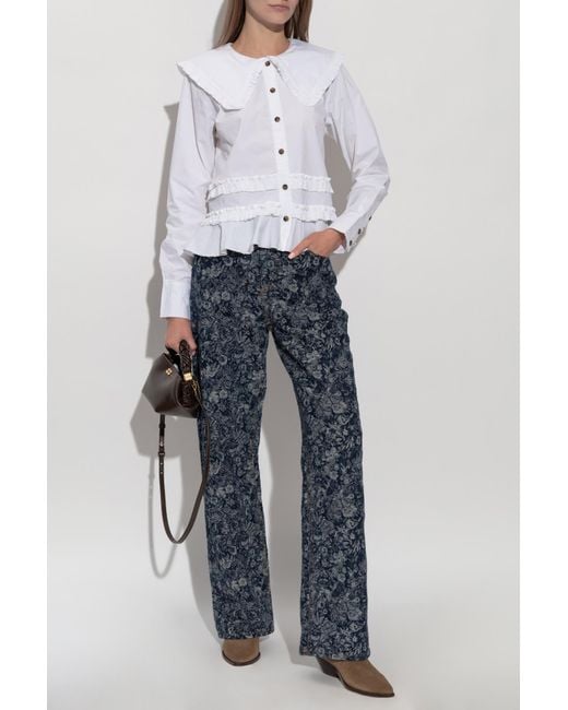 Ganni White Shirt With Ruffles