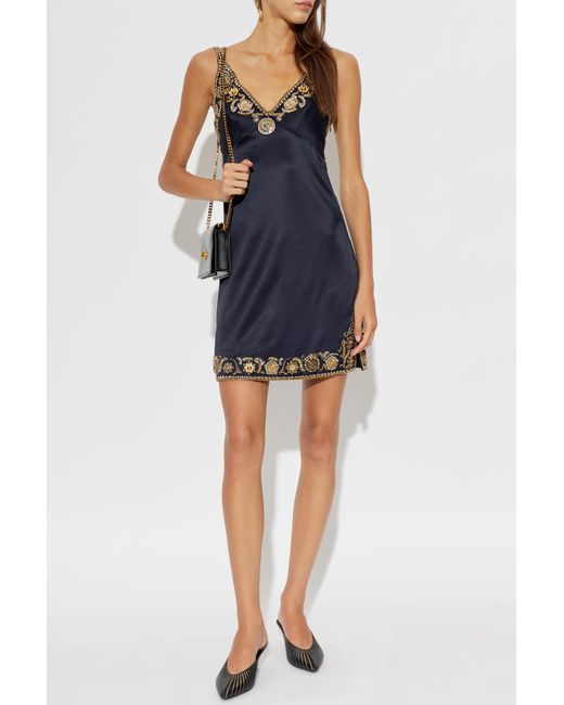 Versace Blue Silk Dress With Appliqués