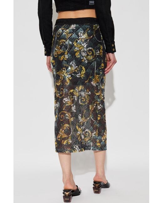Versace Jeans Couture Green Sequin Skirt With Barocco Pattern