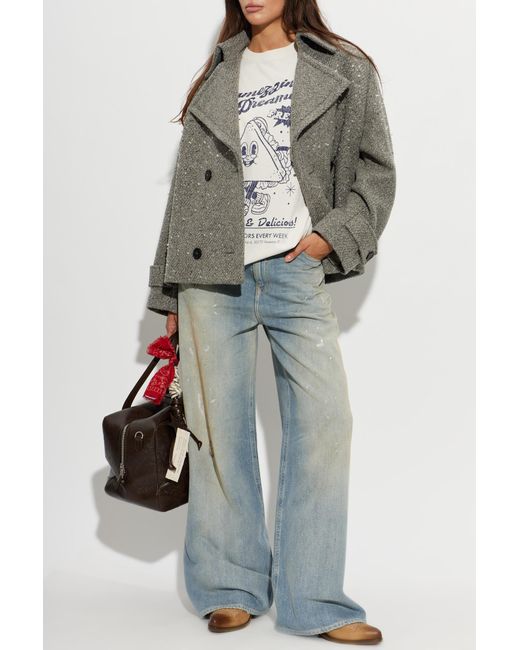 Golden Goose Deluxe Brand Gray Wool Coat With Shimmering Appliqués
