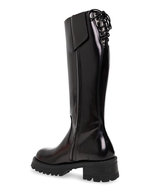 Versace Black Leather Knee-Length Boots