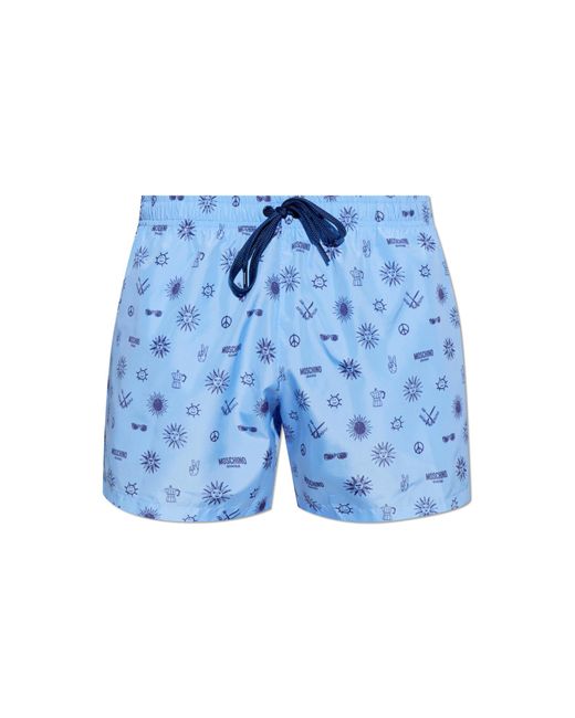 Moschino Blue Patterned Swim Shorts for men