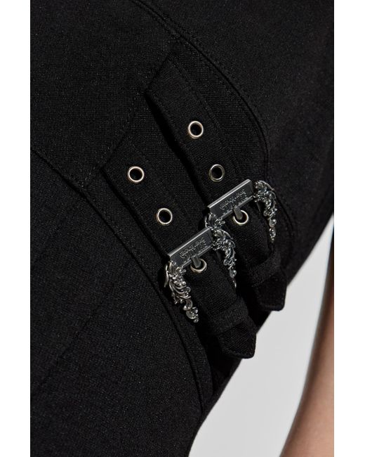 Versace Jeans Couture Black Dress With Decorative Applique And Slit